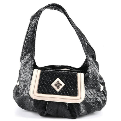 Simply Vera Vera Wang Shoulder Bag Black White basketweave pattern top handle