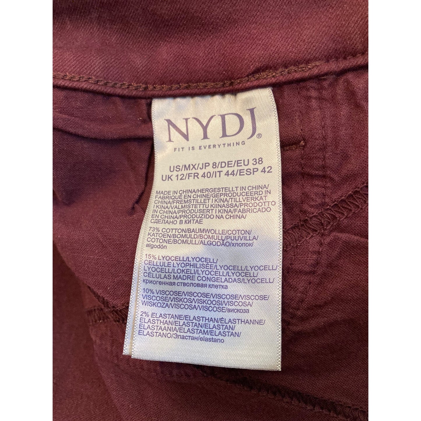 NYDJ Women's Jeans Marilyn Straight Leg Size 8 Deep Merlot Wine NWT