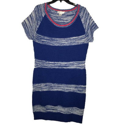 LOVE CRAZY Sweater Dress Scoop Neck Striped Short Sleeve Blue/White Size 2X