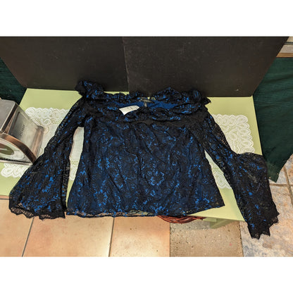 NWT White House Black Market Blue Lace Off the Shoulder Bell Sleeve Top Blouse