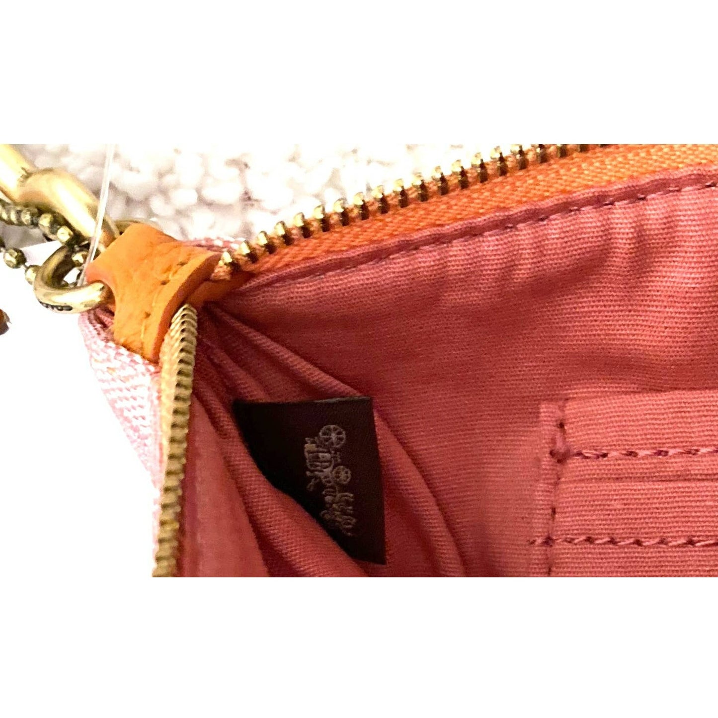 Coach Signature Jacquard & Leather Zip Slim Wristlet Taffy Orange NWT