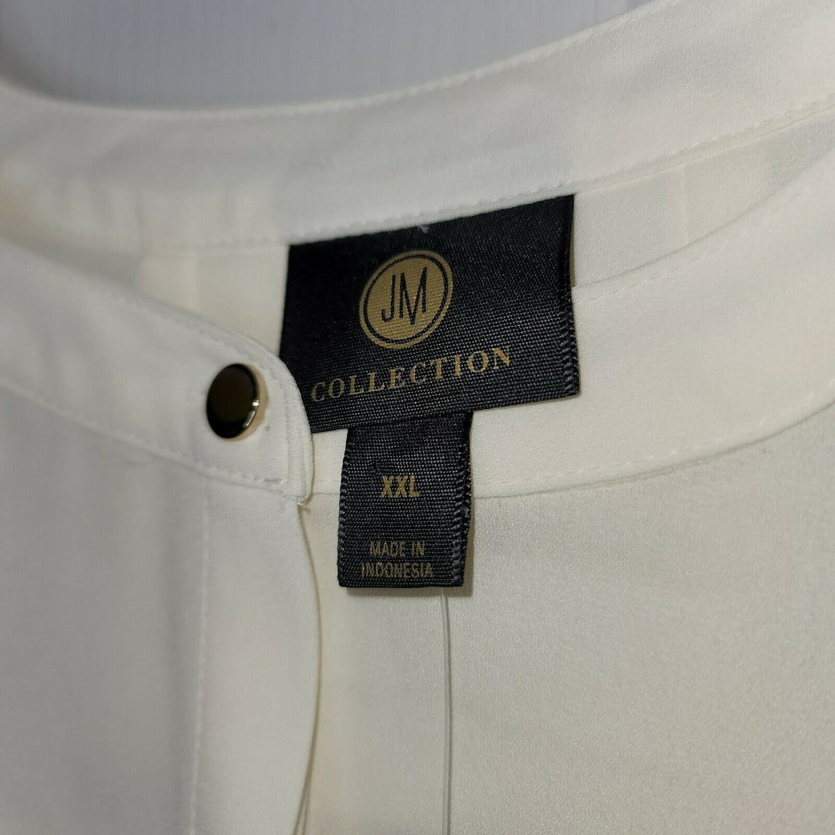 JM Collection Pleated-Back Blouse Top 3/4 Sleeves Henley Neck Eggshell XX-Large