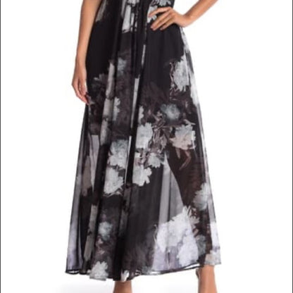 Love + Harmony NEW Floral Sheer Black Short Sleeve Maxi Dress Size Medium
