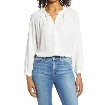 Gibson Long Sleeve V-Neck Button Front Tunic Top Blouse Sz Extra Large Ivory NWT
