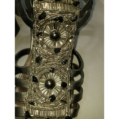 Vince Camuto women's Wedge Sandals PEWTER leather Beaded size 8B Strappy 38EU