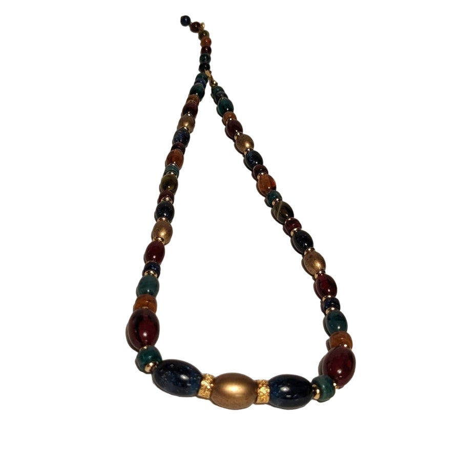 LEI Jewel Tone Multi Color Glass Beaded Necklace Opaque Graduated Necklace