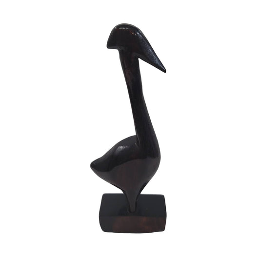 Wood carved bird pelican walnut?  Duck goose swan 5" tall hand carved