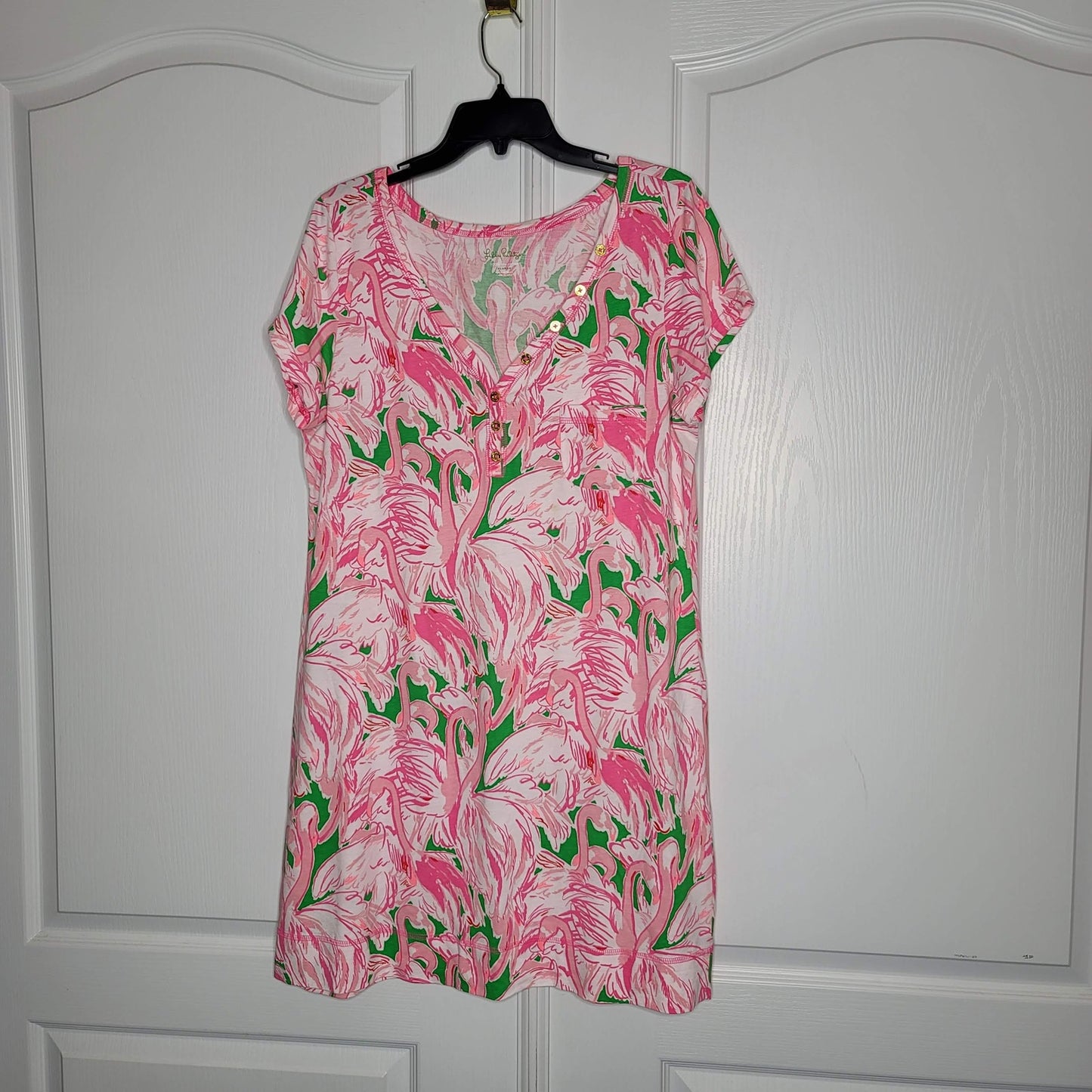 Lilly Pulitzer Palmetto Dress Pink Flamingo Floral Print Cap Sleeve Pink XLarge