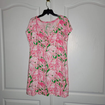 Lilly Pulitzer Palmetto Dress Pink Flamingo Floral Print Cap Sleeve Pink XLarge