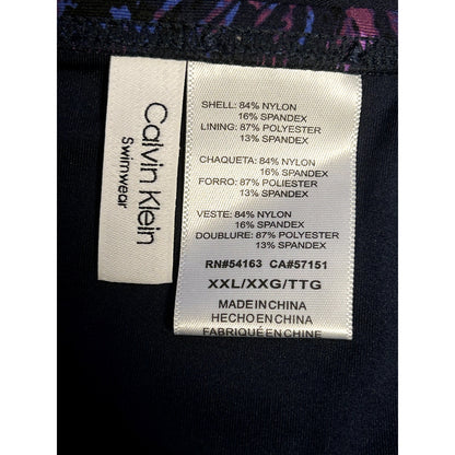 Calvin Klein Swimwear NWT Pleated High Waist Bikini Bottoms Floral Purple XXL