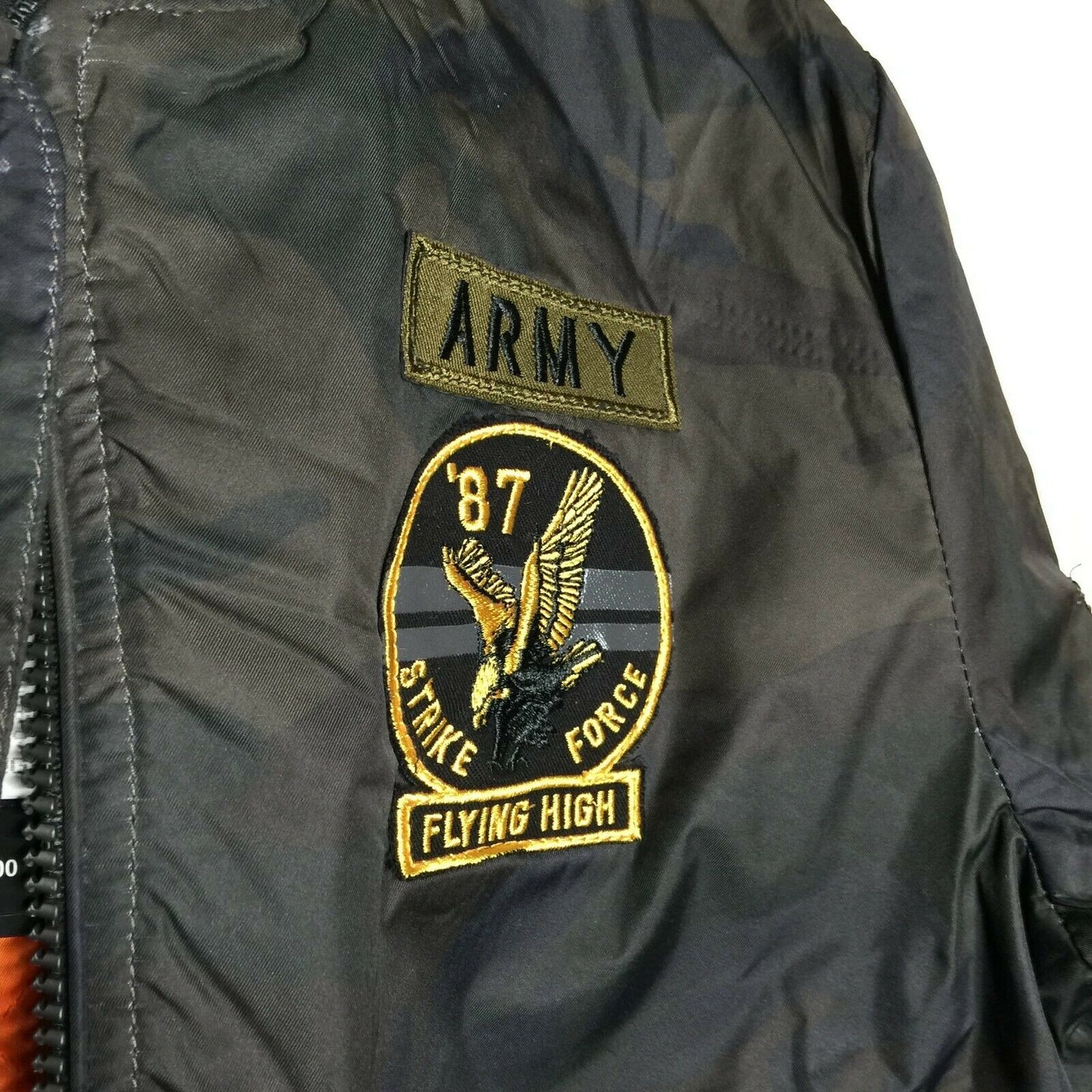 Xray Flight Patch Hooded Jacket Long Sleeve Front Zip Closure Ribbed Cuff Medium
