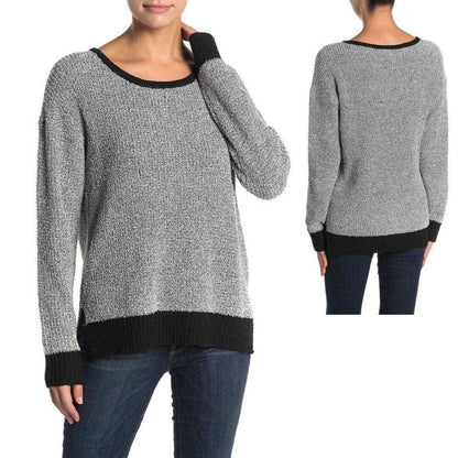 Ady P Marl Boucle Scoop Neck High Low Pullover Sweater Sz Medium Black&White NWT