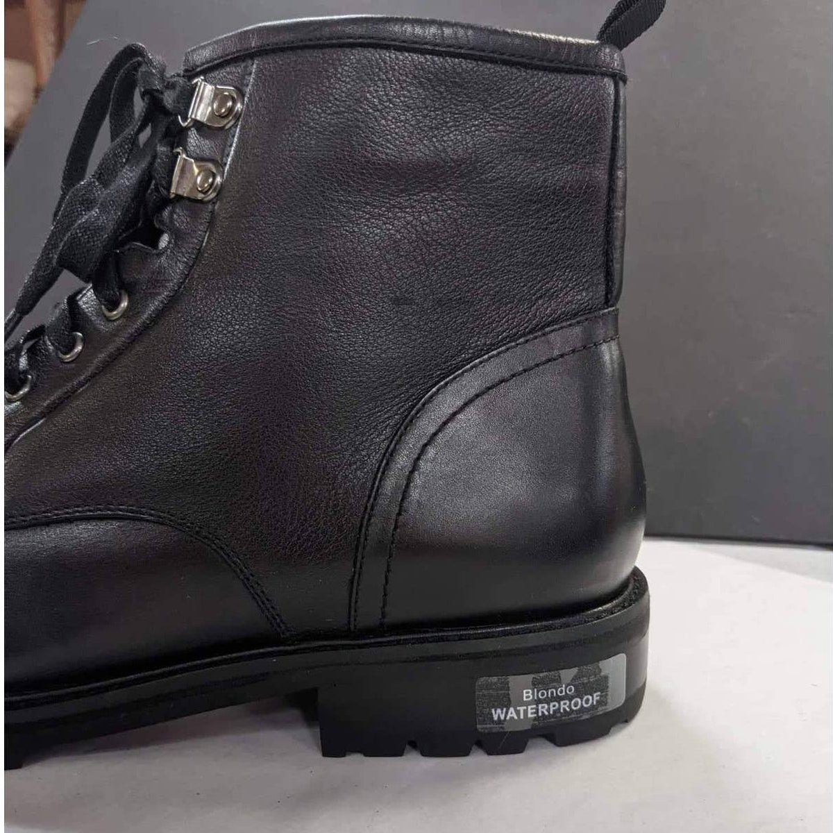 Blondo Men's Waterproof Boot Lace Up Leather Light Black Size 11 NEW Work Combat