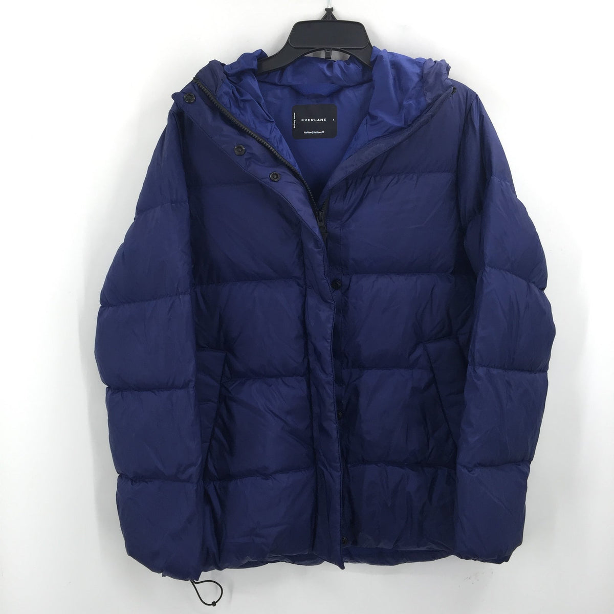 Everlane ReNew Down Puffy Puffer Hood Long Sleeve cobalt Blue Coat Jacket Small