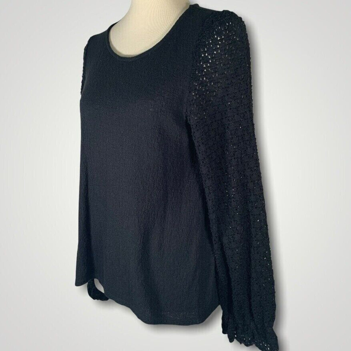 Madewell Long Crochet Textured Sleeves Cotton Knit Top Womens Small Black NWT