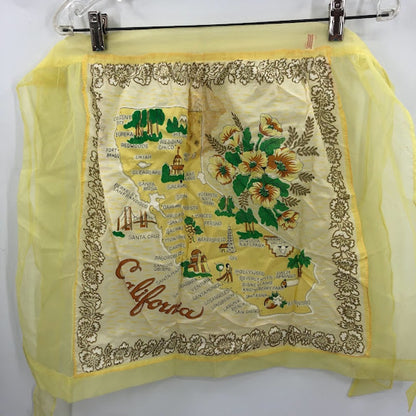 P. Shuman Co. Japan Rayon VINTAGE yellow California Map Sheer Apron 1950s