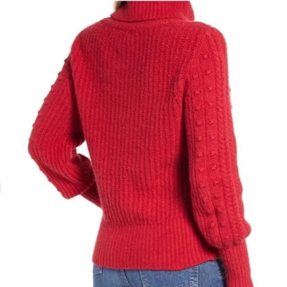 Rachel Parcell Red Scooter size Large NEW Cable and Bobble Turtleneck Sweater