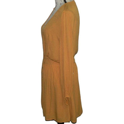 Amuse Society Georgie Long Sleeve Woven Mini Dress Sz Medium Gold NWT