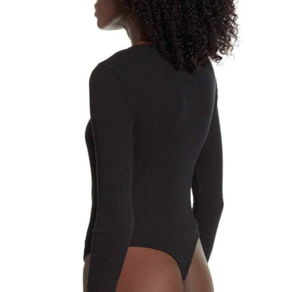 BP. NWT Cozy Ribbed Wrap Bodysuit Long Sleeve V-Neck Knit Black Size Medium