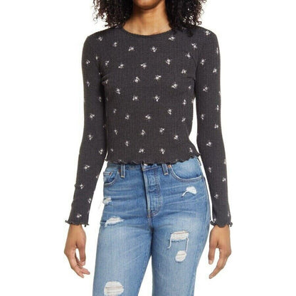 La La Land Creative Co. Women's Soft Floral Thermal Top Size Medium Black NWT