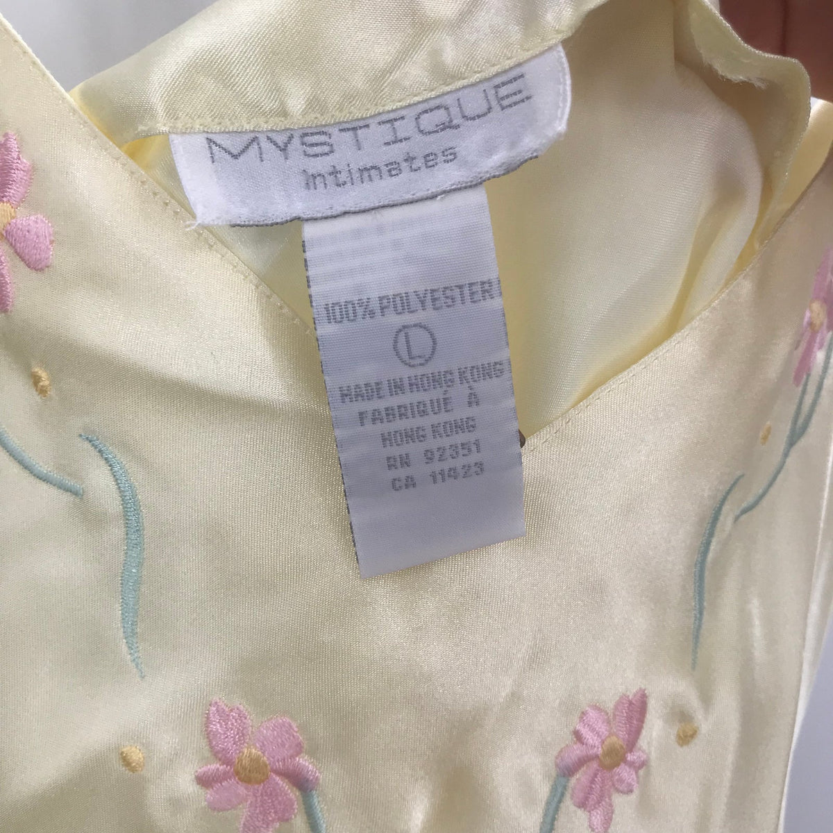 Mystique Intimates Floral Night Gown Sheer Slip Dress Sleeveless Yellow Large