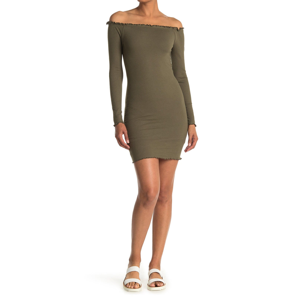 Vero Moda Women's Rib Off-The-Shoulder Bodycon Dress Ivy Green Size Medium NWT