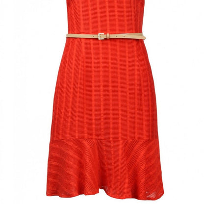 Donna Morgan Jacquard Dress Crew Neck Sleeveless Zipper Back Belted Red Size 6