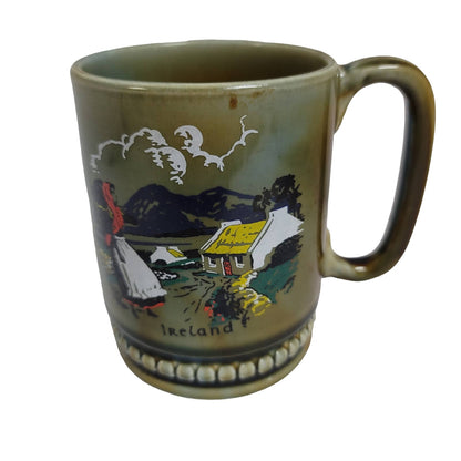 Irish Porcelain Made in Ireland D Mug Cup Thatch roof Farm Cottage Farmer Girl