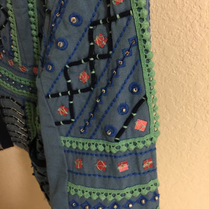 Simply Styled Bolero Jacket Open Front Embroidered Mirror Embellished BOHO Small