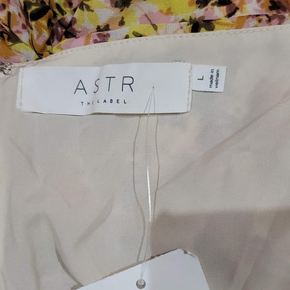 ASTR blush yellow Large Summer Dress floral Lined Flutter Short Sleeves Rouched
