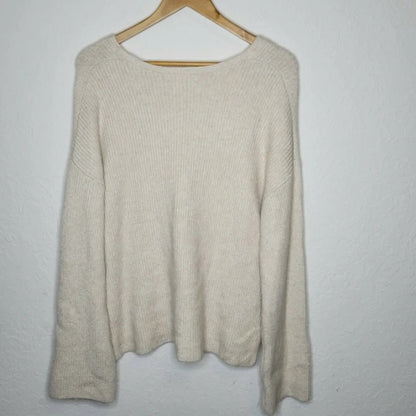 Treasure & Bond Rib Pullover Sweater Large Beige Oatmeal NWT Long Flare Sleeve