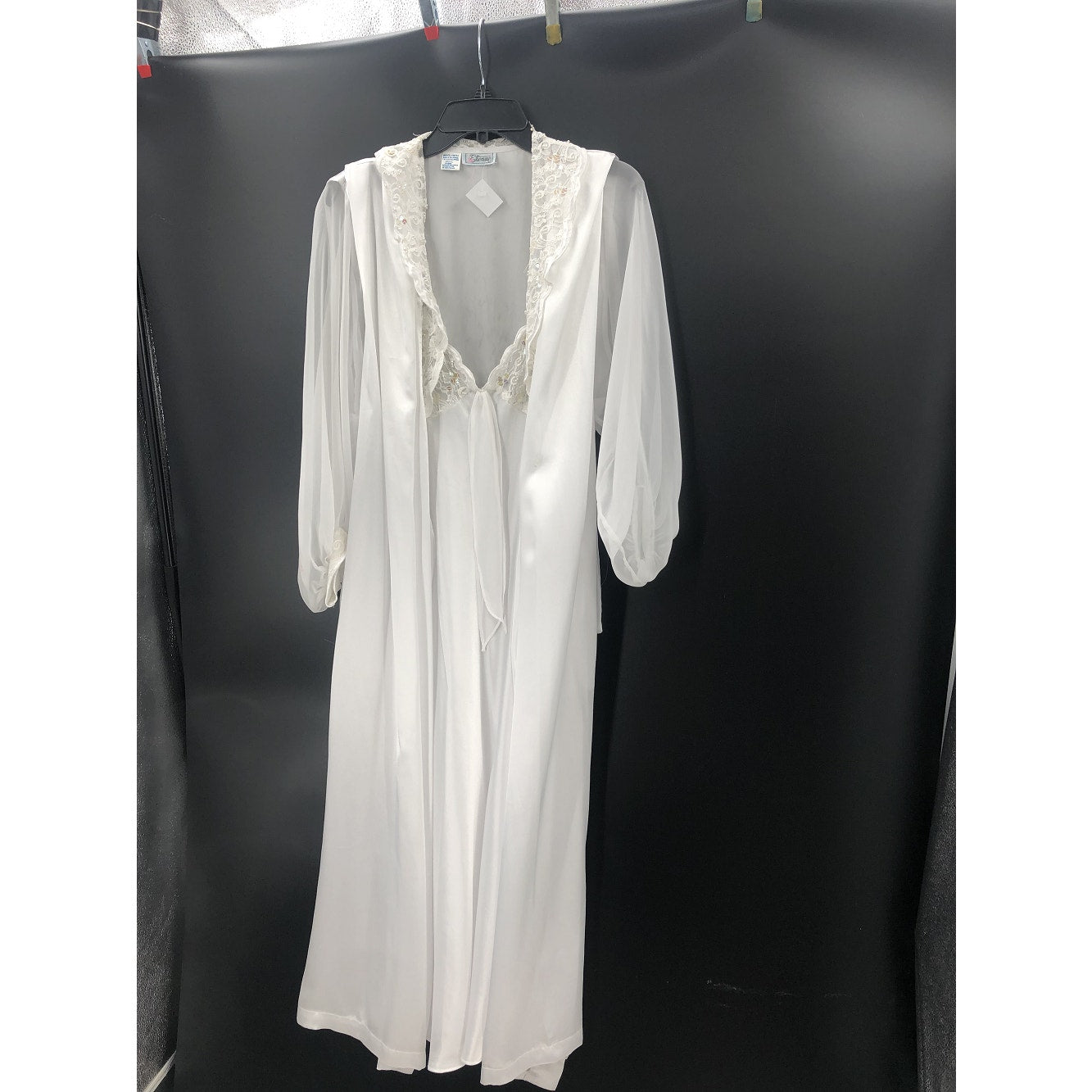 Etienne White Lace Puff Sleeve Rob Set Negligee Pajama Large Peignoir Honeymoon