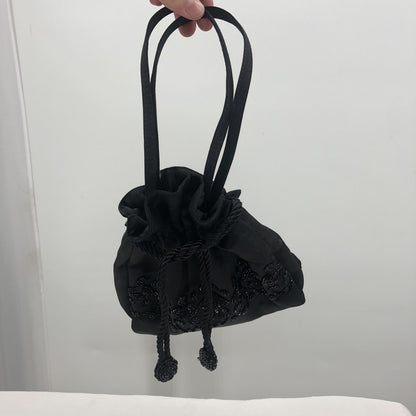 Ann Taylor Women's Beaded Drwastring Closure Bucket Bag Black Size One
