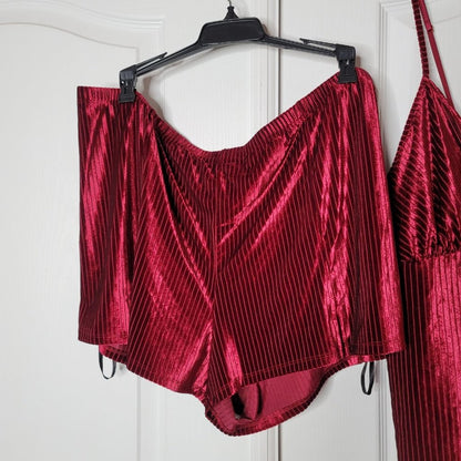 INC Ribbed Velvet Top Pajama Shorts Set Cherry Pie Size XXLarge