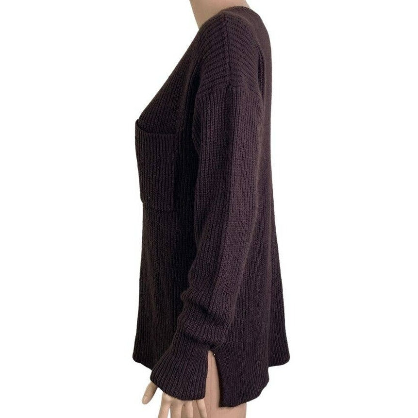 Sanctuary Rib Knit V-Neck Pullover Sweater Plus Size 3X in Dark Chocolate NWT