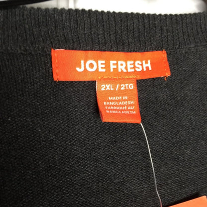 Joe Fresh XXL Pullover Sweater Long Sleeve V-Neck Rib Knit Heathered Charcoal