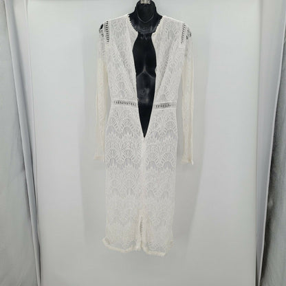 Love by Design Long Sleeve Lace Lined Midi Dress Back Zip White Medium