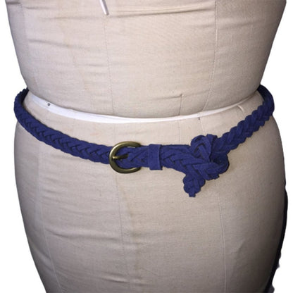 Vintage thin Braided Belt Blue Suede Leather Gold brass Buckle Total Length 38"