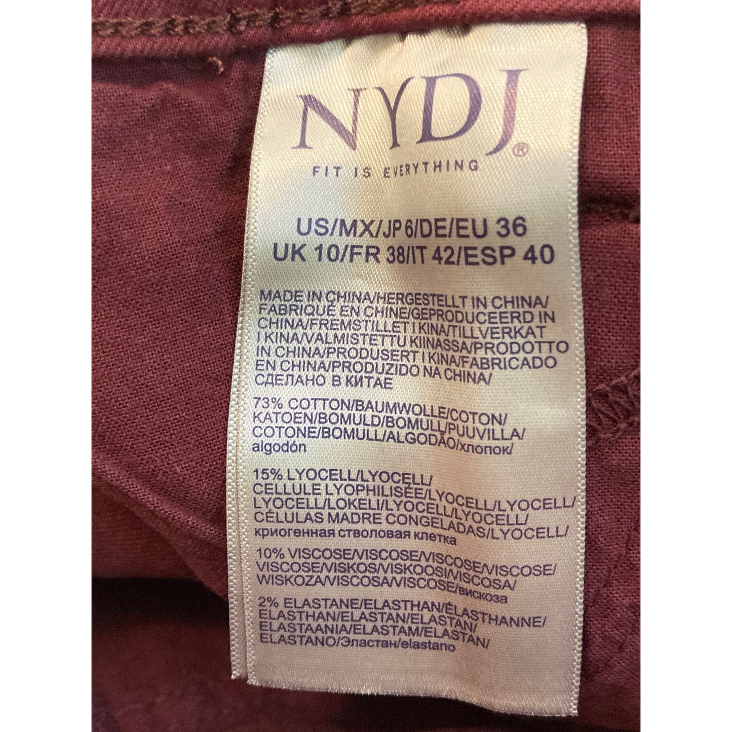 NYDJ Women's Jeans Marilyn Straight Leg Size 6 Deep Merlot Wine NWT