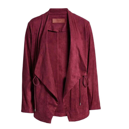 BLANKNYC Drawstring Waist Faux Suede Drape Lapel Jacket Sz Large Burgundy NWT