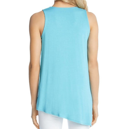 Karen Kane Sleeveless V-Neck Draped Front Tank Top Size Medium Aqua Blue NWT