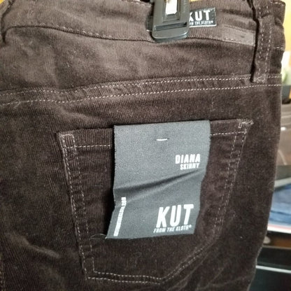 KUT From the Kloth Diana Stretch Corduroy Skinny Pants Zip Fly Mid Rise Brown 8
