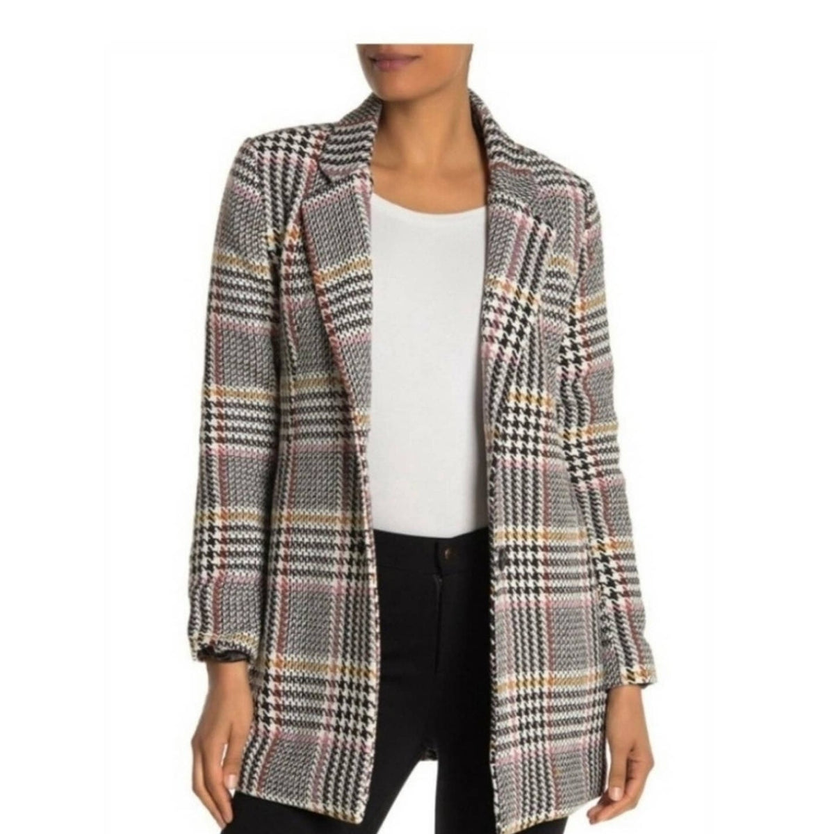 Selby Collection Glen Plaid LARGE jacket pocket Long Coat Black Tan Button NEW