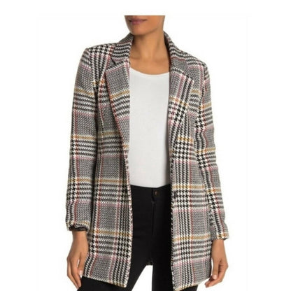 Selby Collection Glen Plaid LARGE jacket pocket Long Coat Black Tan Button NEW