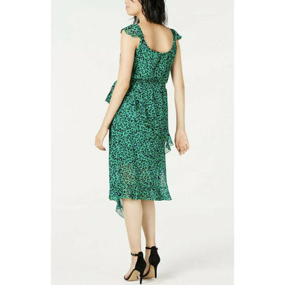 INC International Concepts Women's Cheetah Ruffled Dress Green 16