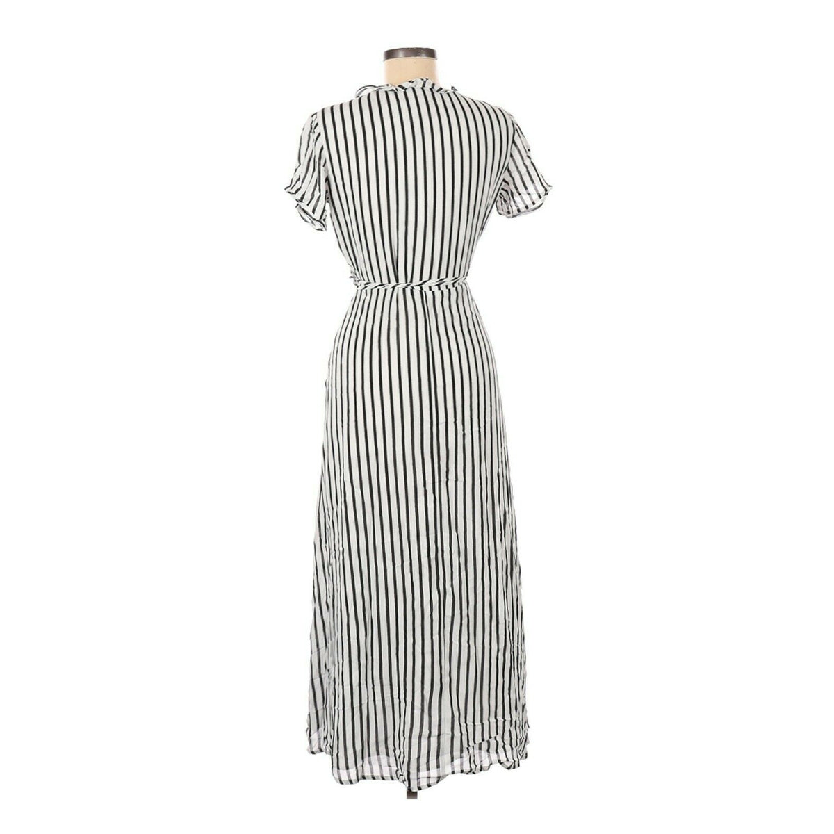 Bardot A-Line Short Sleeve Casual Dress Calf Length Bow & Tie Striped Black SZ 6