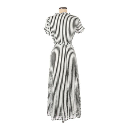 Bardot A-Line Short Sleeve Casual Dress Calf Length Bow & Tie Striped Black SZ 6