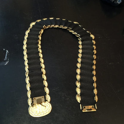 Vintage 1980s Belt Stretch concho gold Metal Elastic Size Medium/ Large DISCO