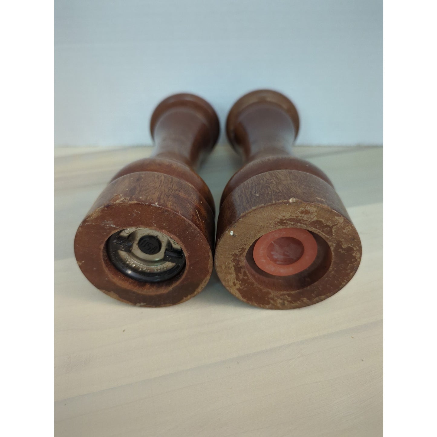 Olde Thompson Sheffield Steel Pair VINTAGE wood Salt Pepper grinder shaker