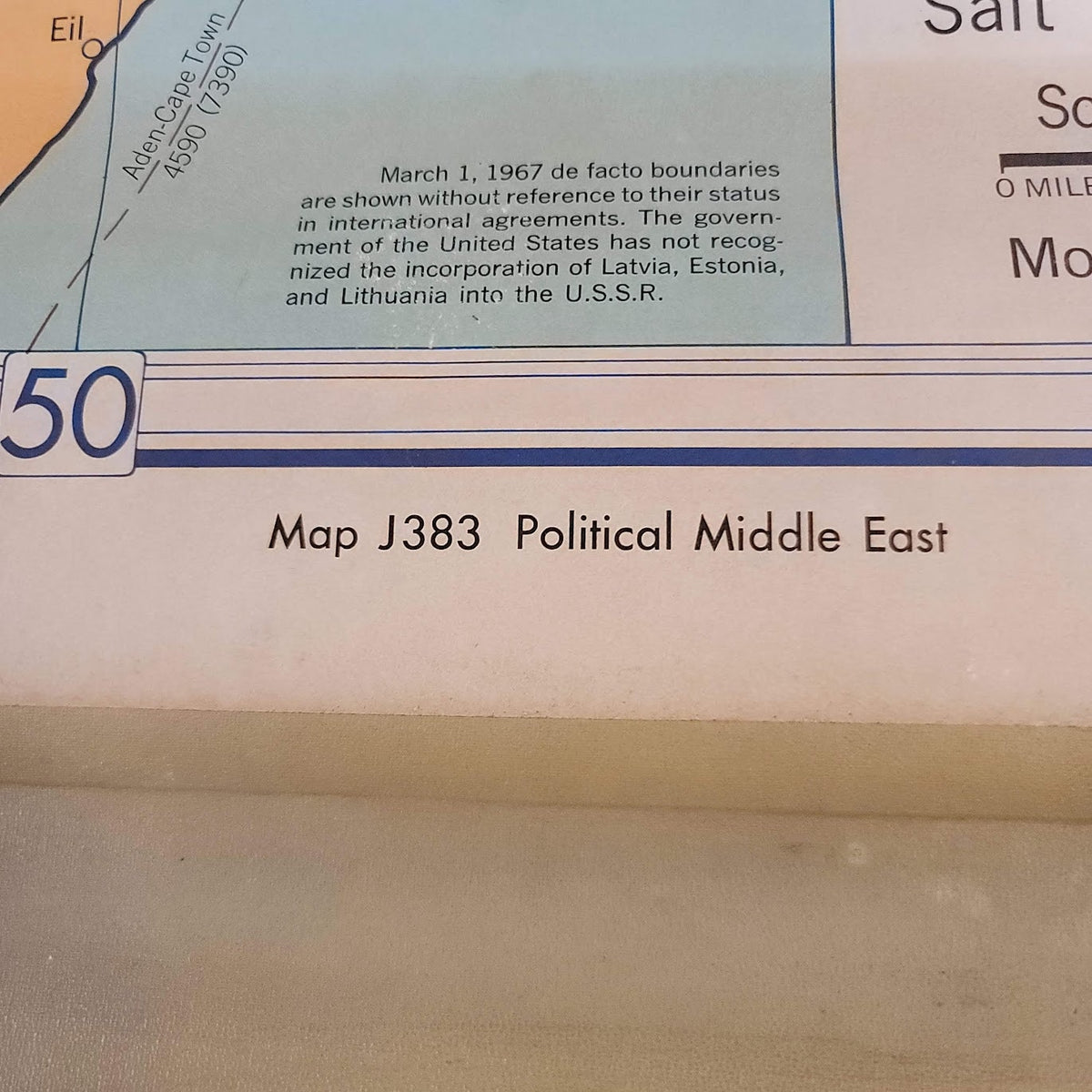 1967 Denoyer Geppert  School Wall Rollup Map The Middle East World Perspective